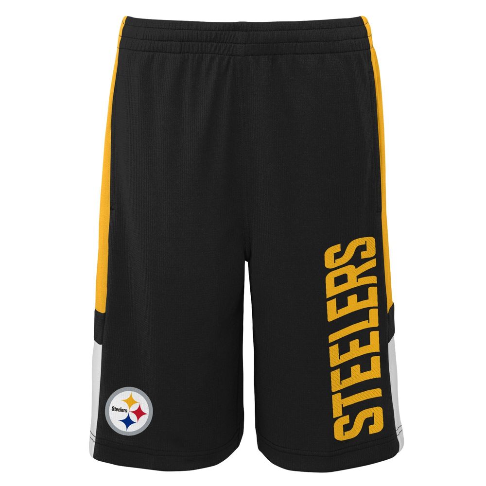 Youth Black Pittsburgh Steelers Lateral Mesh Performance - Shorts