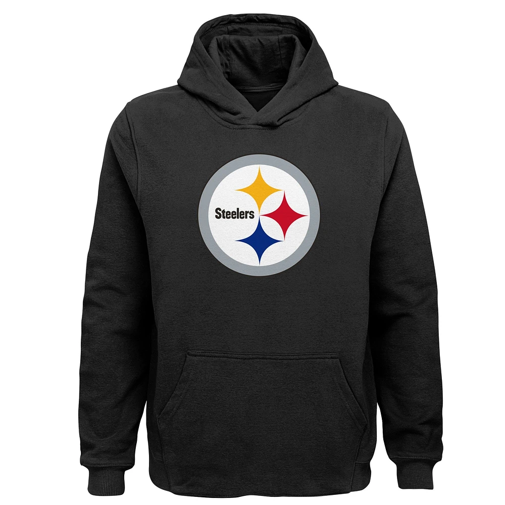 Sweat à capuche noir avec logo de l'équipe des Steelers Pittsburgh pour jeunes