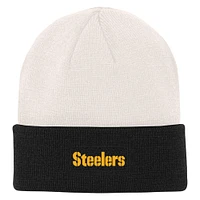 Youth Cream/Black Pittsburgh Steelers Bone Cuffed Knit Hat