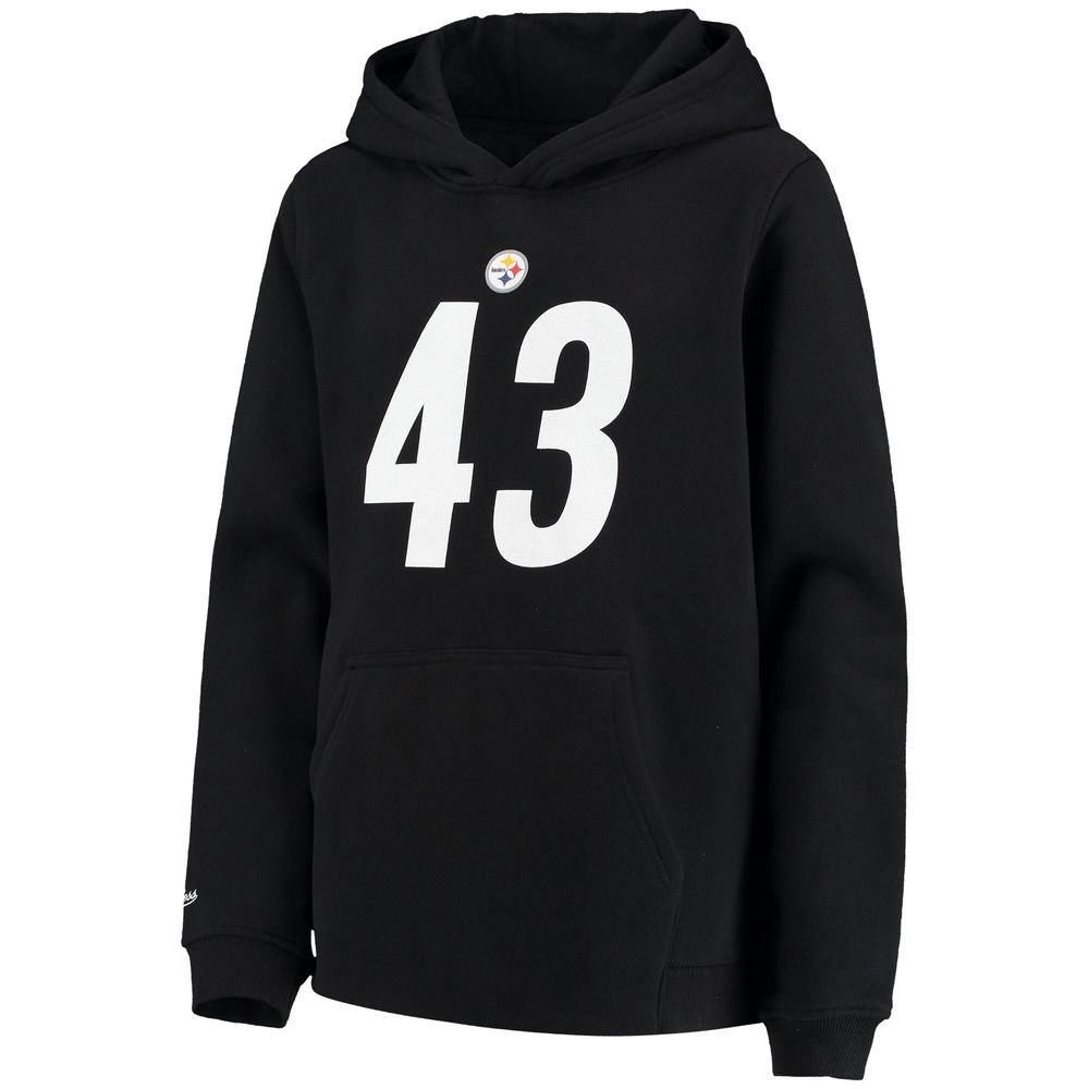 Youth Mitchell & Ness Troy Polamalu Black Pittsburgh Steelers Retired Player Name Number Pullover Hoodie
