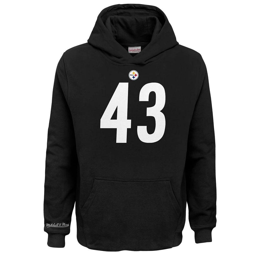 Youth Mitchell & Ness Troy Polamalu Black Pittsburgh Steelers Retired Player Name Number Pullover Hoodie