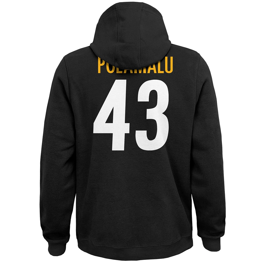 Youth Mitchell & Ness Troy Polamalu Black Pittsburgh Steelers Retired Player Name Number Pullover Hoodie