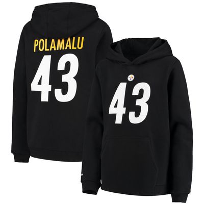 Youth Mitchell & Ness Troy Polamalu Black Pittsburgh Steelers Retired Player Name Number Pullover Hoodie