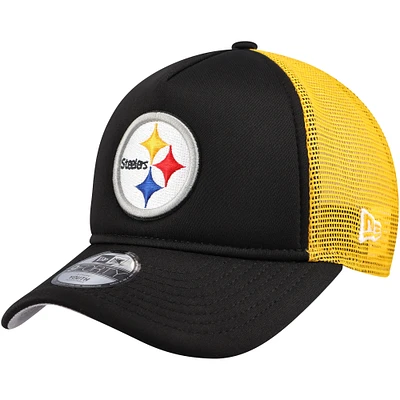 Youth New Era Black Pittsburgh Steelers A-Frame 9FORTY Trucker Adjustable Hat