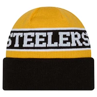 Bonnet en tricot réversible à revers noir Pittsburgh Steelers Active New Era pour jeunes