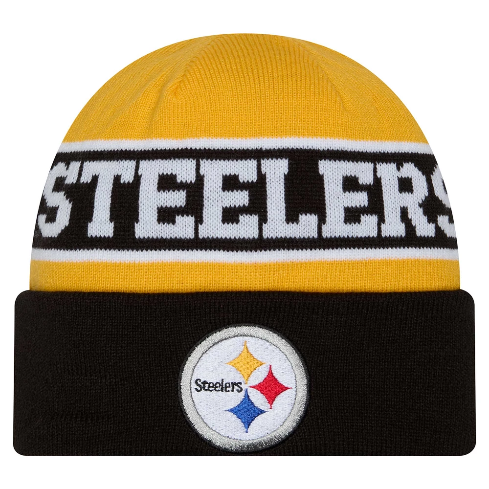 Bonnet en tricot réversible à revers noir Pittsburgh Steelers Active New Era pour jeunes