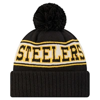 Bonnet en tricot à revers rétro Pittsburgh Steelers noir New Era pour jeune avec pompon