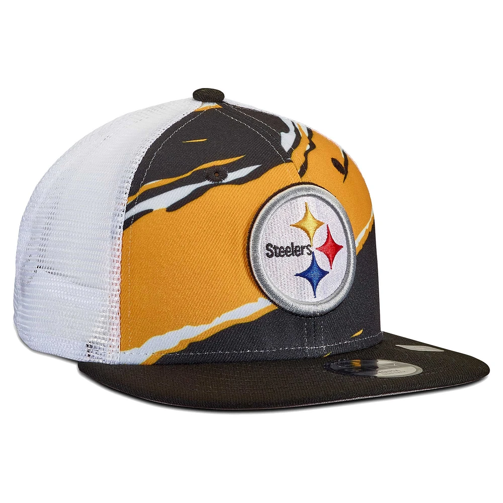 Youth New Era Black Pittsburgh Steelers Tear 9FIFTY Trucker Snapback Hat