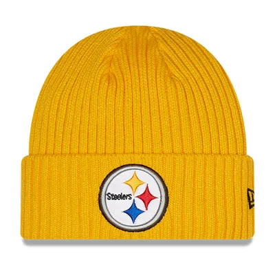 Men's New Era Black/Gold Pittsburgh Steelers 2021 NFL Sideline Sport  Official Pom Cuffed Knit Hat