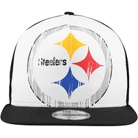 Youth New Era White/Black Pittsburgh Steelers Distressed 9FIFTY A-Frame Snapback Hat