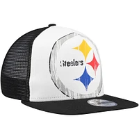 Youth New Era White/Black Pittsburgh Steelers Distressed 9FIFTY A-Frame Snapback Hat