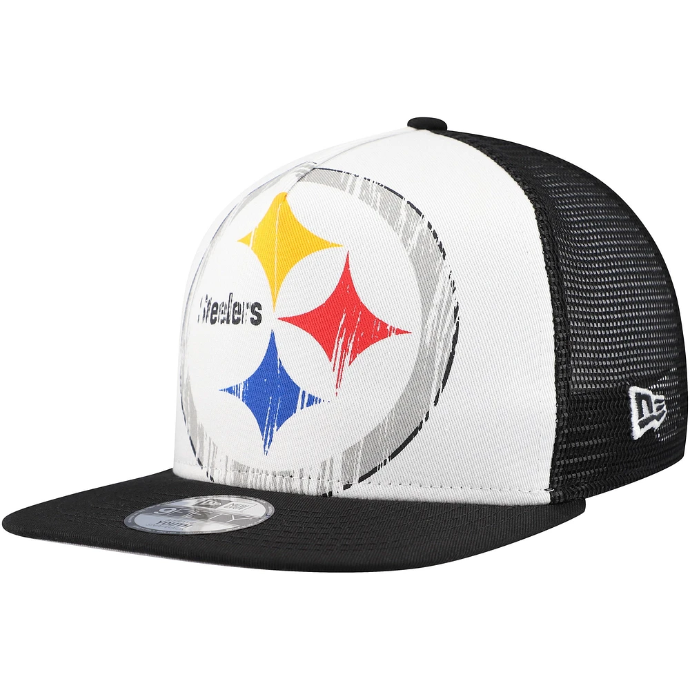 Casquette Snapback 9FIFTY A-Frame en détresse des Pittsburgh Steelers New Era blanc/noir pour jeunes