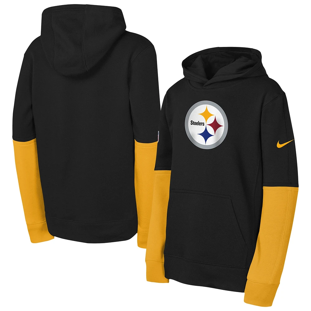 Sweat à capuche Nike noir Pittsburgh Steelers Club pour jeunes