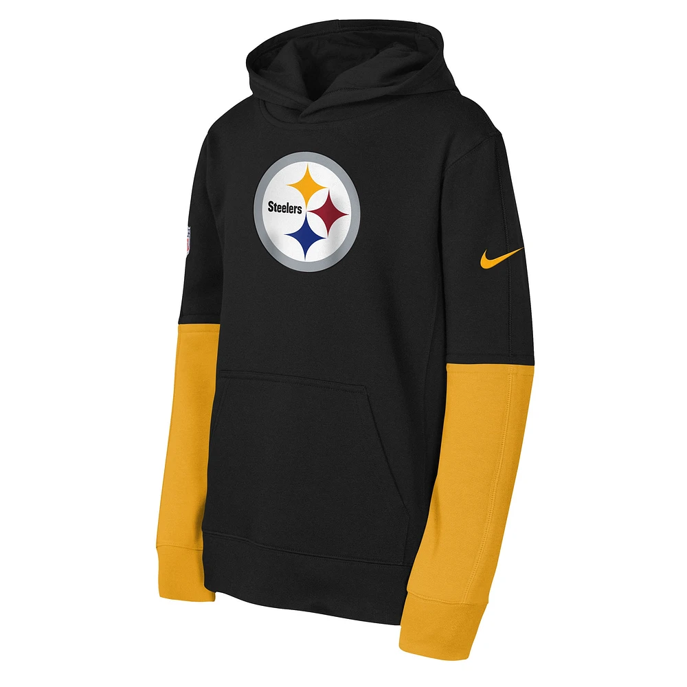 Sweat à capuche Nike noir Pittsburgh Steelers Club pour jeunes