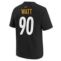 T-shirt Nike T.J. Watt noir pour jeune joueur des Steelers de Pittsburgh avec nom et numéro