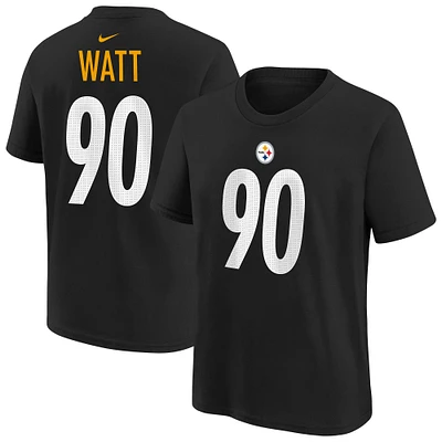 T-shirt Nike T.J. Watt noir pour jeune joueur des Steelers de Pittsburgh avec nom et numéro