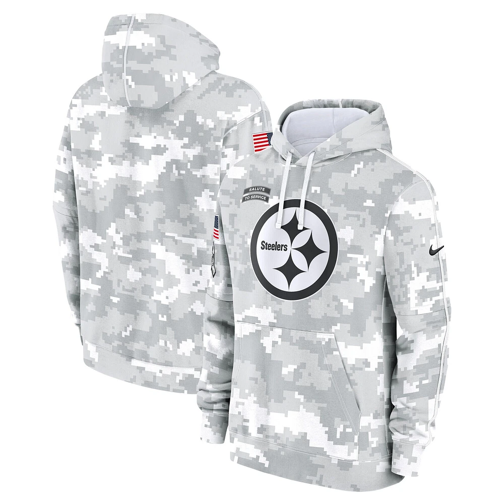 Sweat à capuche Nike blanc/gris pour jeunes Pittsburgh Steelers 2024 Salute To Service