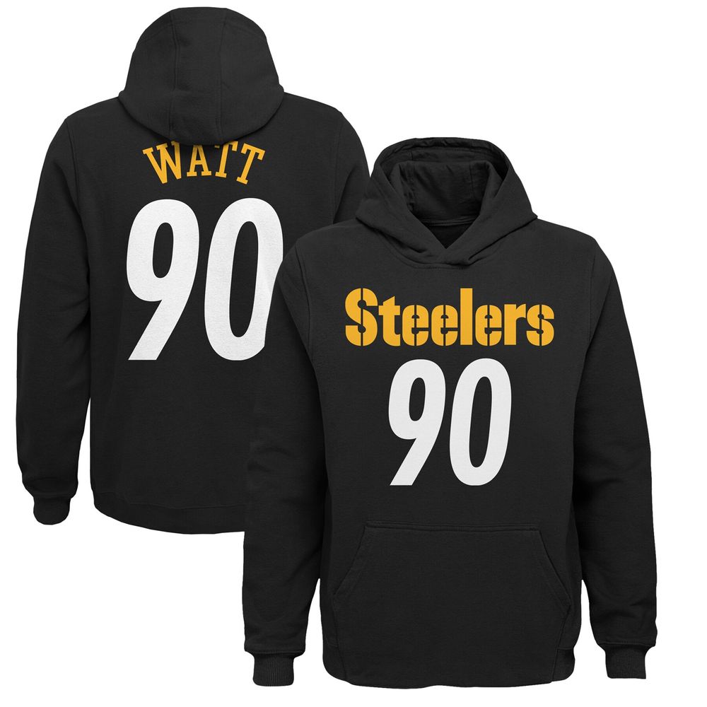 Outerstuff Youth T.J. Watt Black Pittsburgh Steelers Mainliner Player Name  & Number Fleece Pullover Hoodie