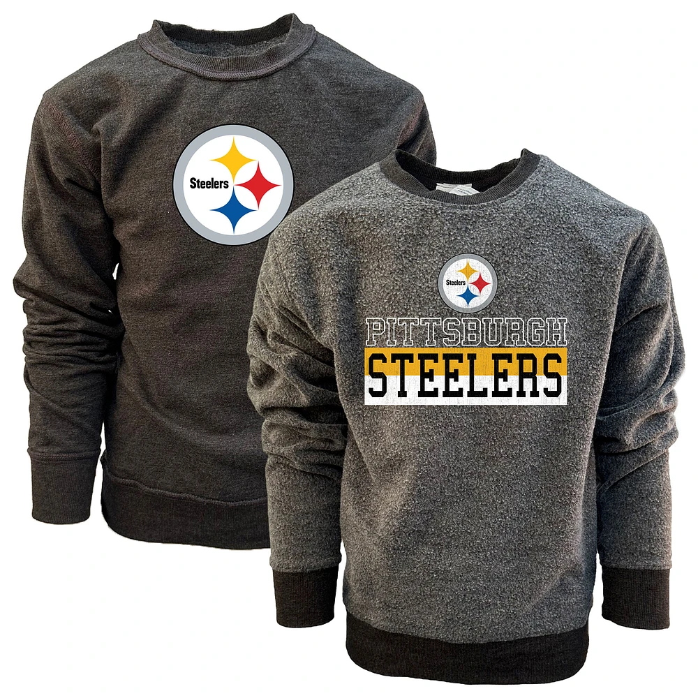 Youth Wes & Willy  Black Pittsburgh Steelers Reversible Fleece Pullover Sweatshirt