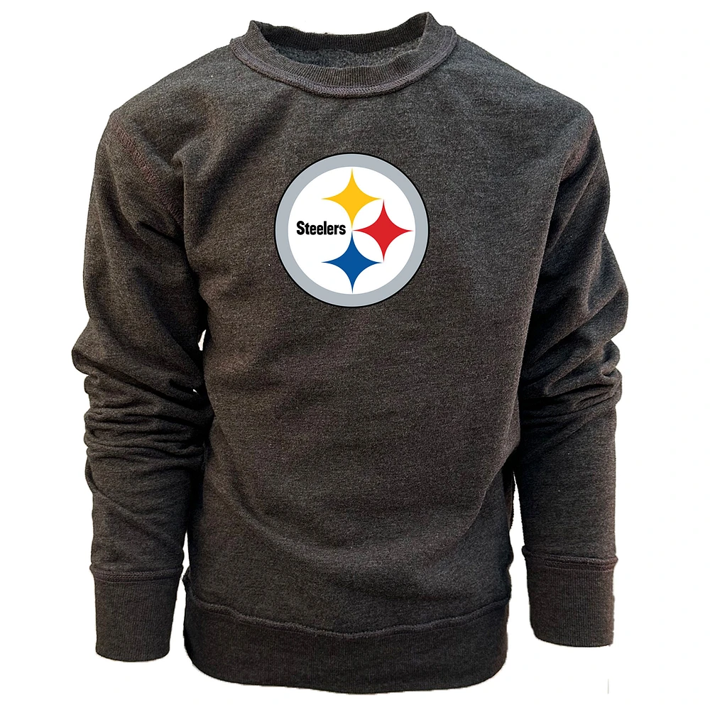 Youth Wes & Willy  Black Pittsburgh Steelers Reversible Fleece Pullover Sweatshirt