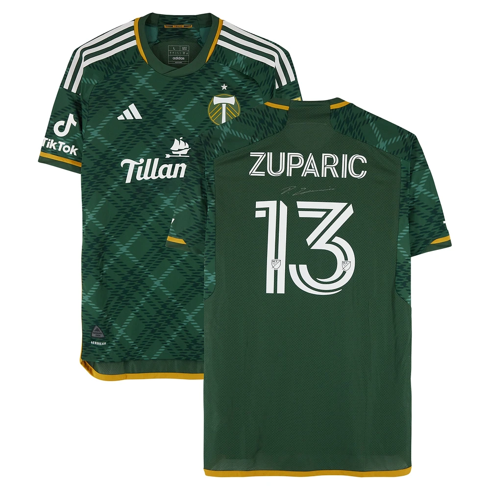 Dario Zuparic Portland Timbers Autographed Match-Used #13 Green adidas Jersey from the 2024 MLS Season - Size L