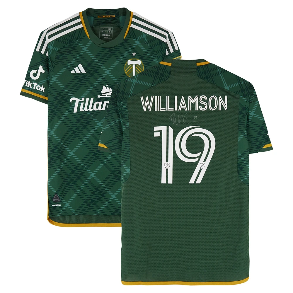 Eryk Williamson Portland Timbers Autographed Match-Used #19 Green adidas Jersey from the 2024 MLS Season - Size M