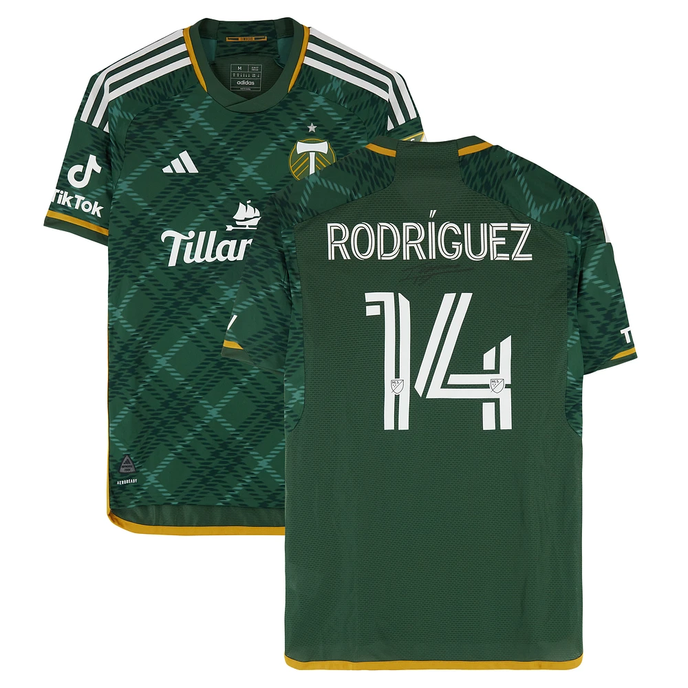Jonathan Rodríguez Portland Timbers Autographed Match-Used #14 Green adidas Jersey from the 2024 MLS Season - Size M