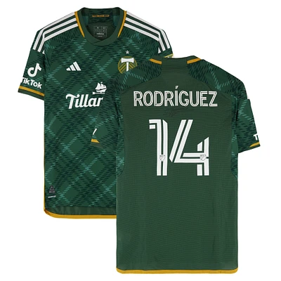 Jonathan Rodríguez Portland Timbers Autographed Match-Used #14 Green adidas Jersey from the 2024 MLS Season - Size M