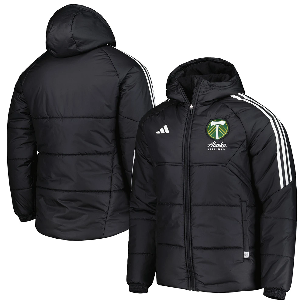 Sweat à capuche et zip intégral raglan adidas Portland Timbers Winter pour homme, noir