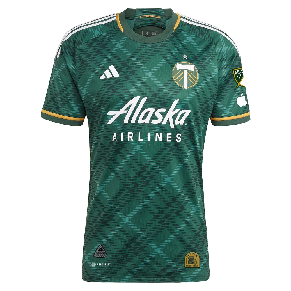 Men's adidas Evander Green Portland Timbers 2023 Plaid Kit Authentic Jersey