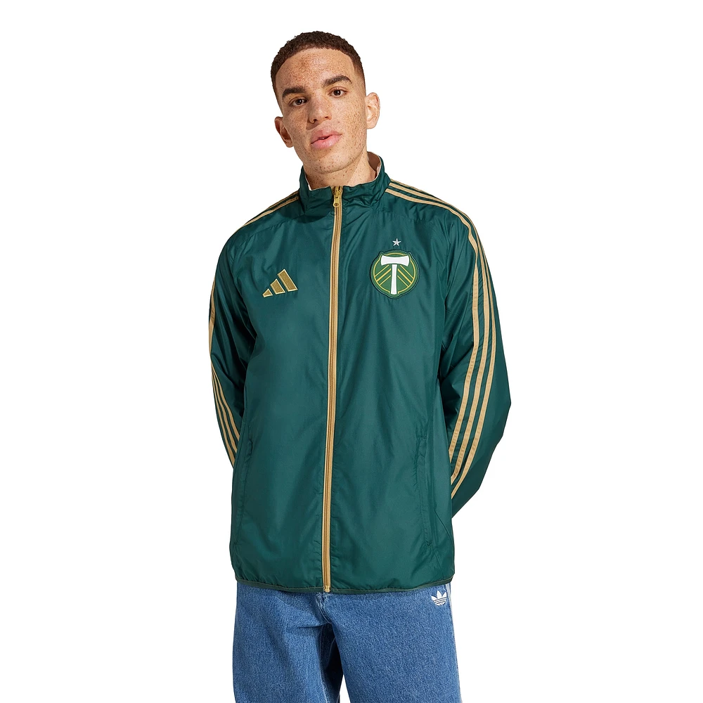 Men's adidas Green/White Portland Timbers 2025 Anthem Reversible Full-Zip Jacket