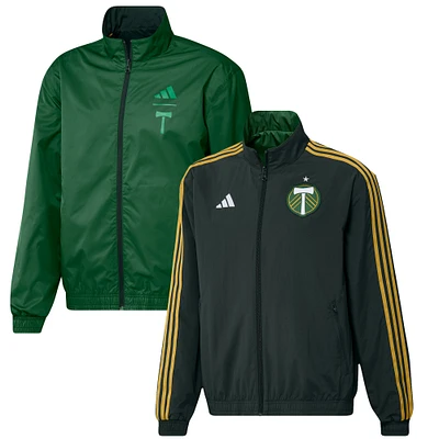 Veste réversible de l'équipe adidas Portland Timbers 2023 On-Field Anthem pour hommes, entièrement zippée, verte