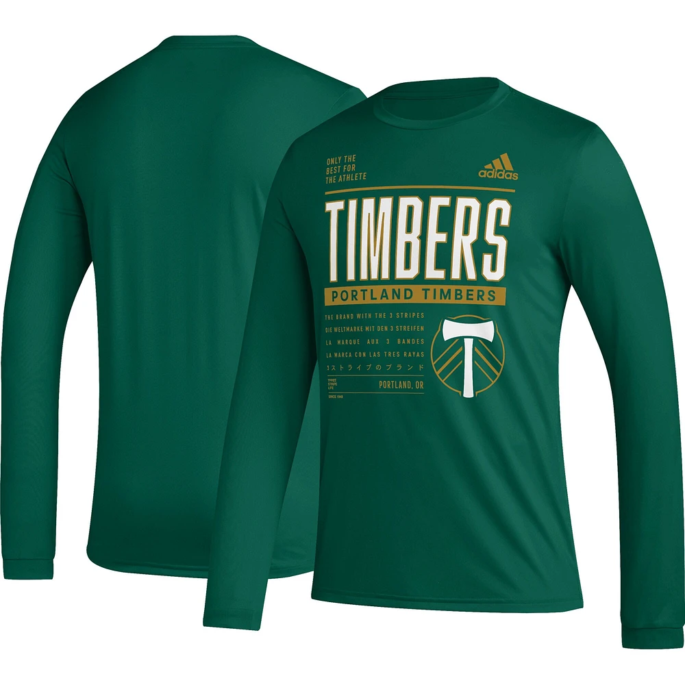 T-shirt AEROREADY à manches longues adidas Portland Timbers Club DNA vert pour homme