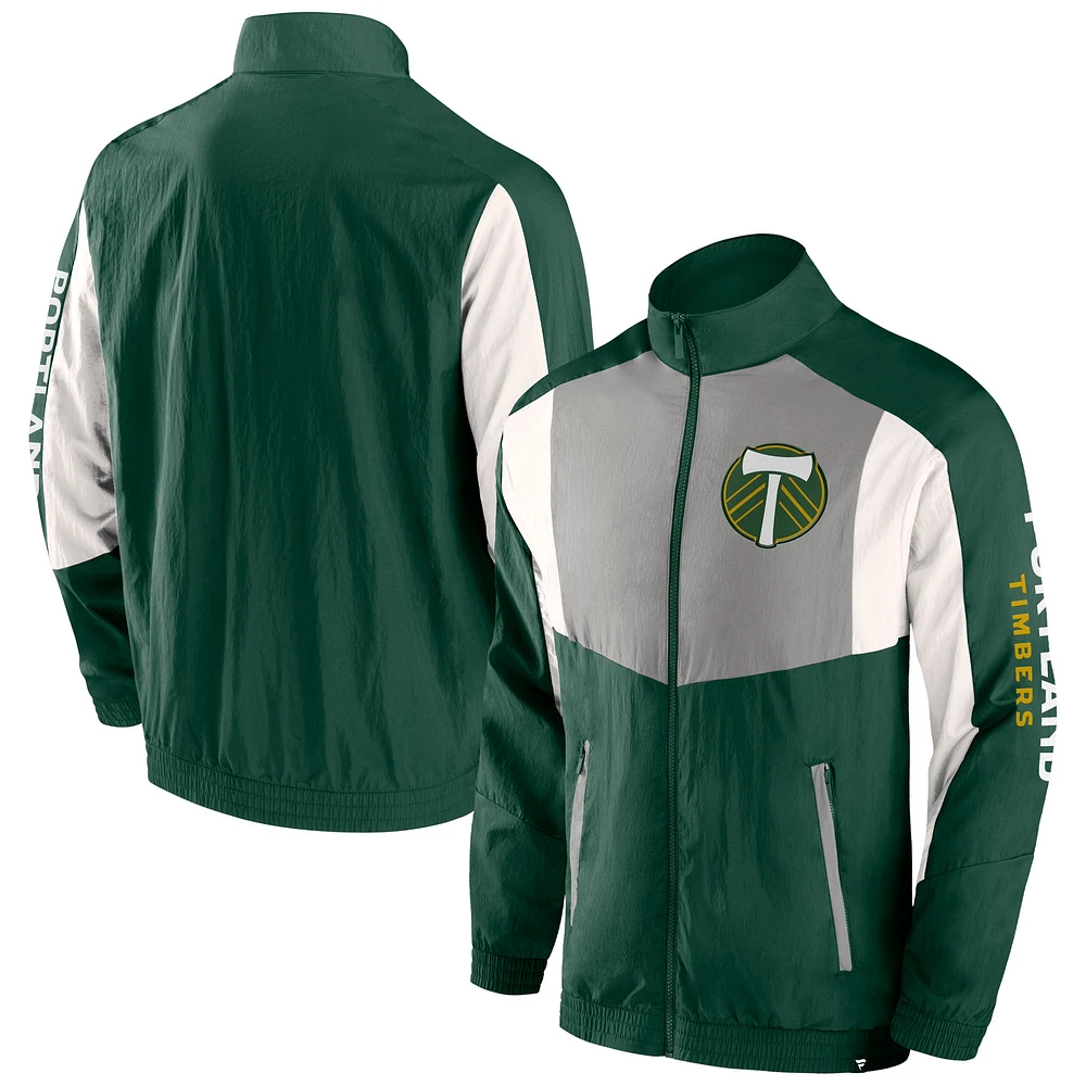 Veste de survêtement entièrement zippée Fanatics Portland Timbers Net Goal Raglan verte pour hommes