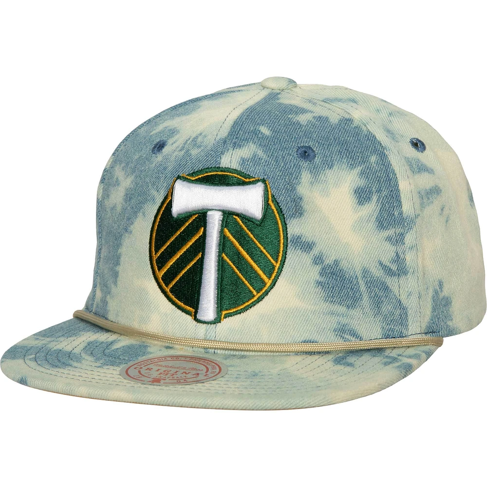 Casquette snapback bleu délavé à l'acide Portland Timbers Mitchell & Ness pour homme