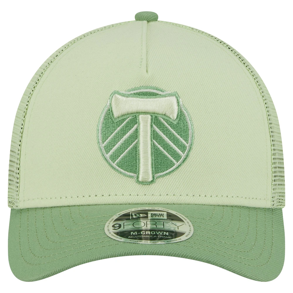 Casquette de camionneur ajustable 9FORTY A-Frame verte des Portland Timbers pour homme de New Era