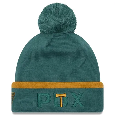 Portland Timbers New Era Wordmark Kick Off Cuffed Knit Hat with Pom - Green