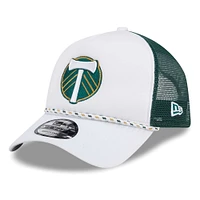 Men's New Era White/Green Portland Timbers Court Sport Foam A-Frame 9FORTY Adjustable Trucker Hat