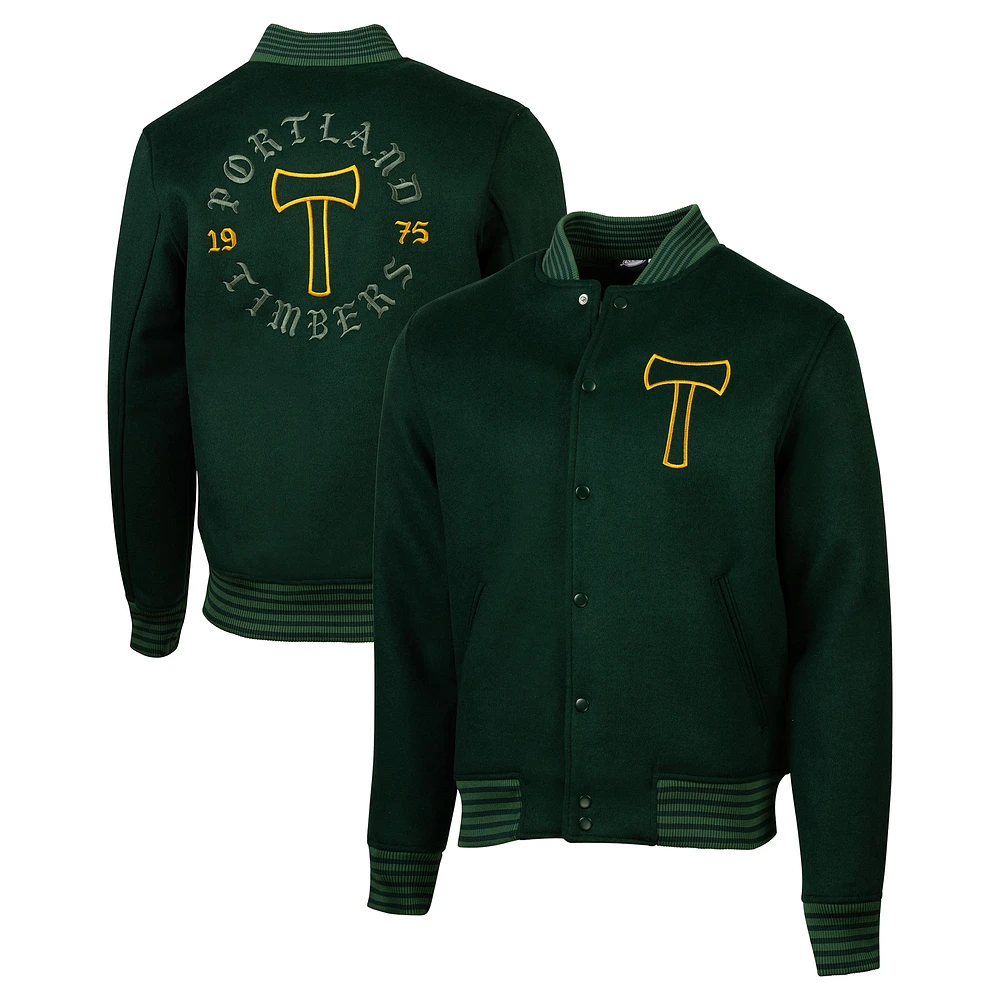 Men's Sport Design Sweden  Green Portland Timbers 2025 Jersey Hook Full-Snap Wool Varsity Jacket