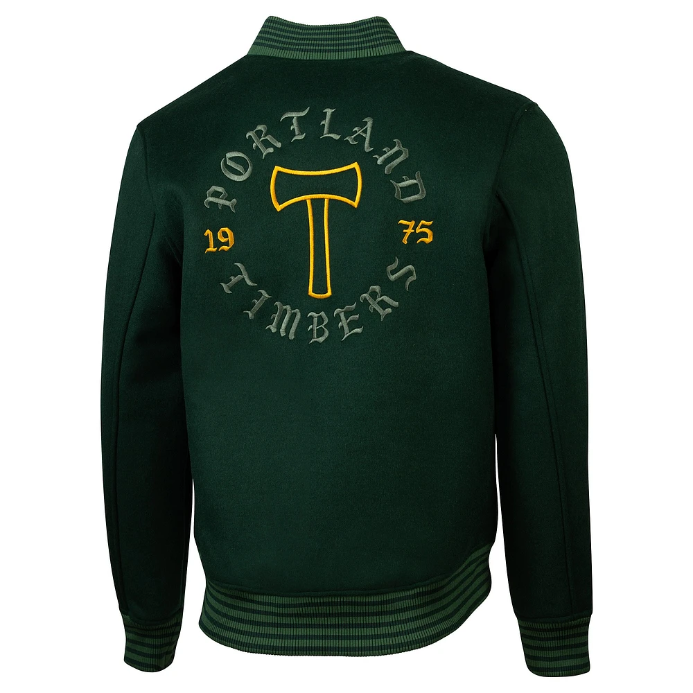 Men's Sport Design Sweden  Green Portland Timbers 2025 Jersey Hook Full-Snap Wool Varsity Jacket