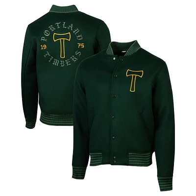 Men's Sport Design Sweden  Green Portland Timbers 2025 Jersey Hook Full-Snap Wool Varsity Jacket