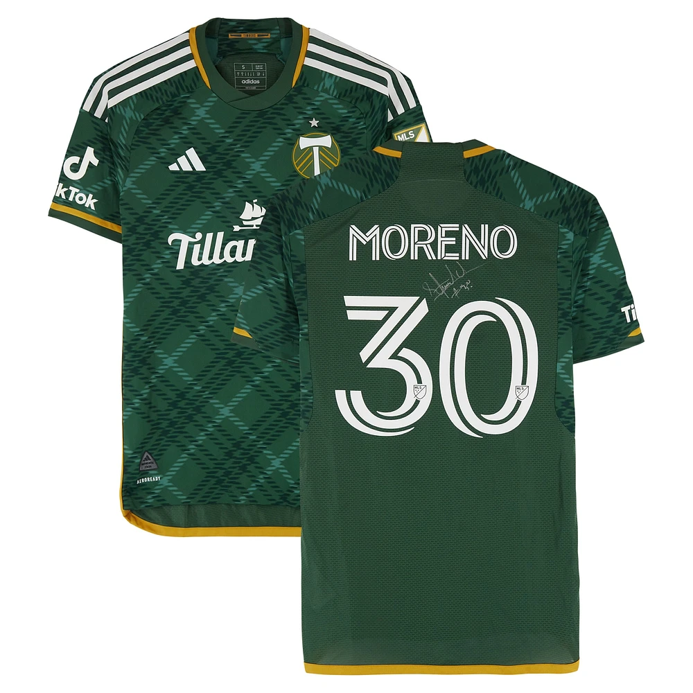 Santiago Moreno Portland Timbers Autographed Match-Used #30 Green adidas Jersey from the 2024 MLS Season - Size S