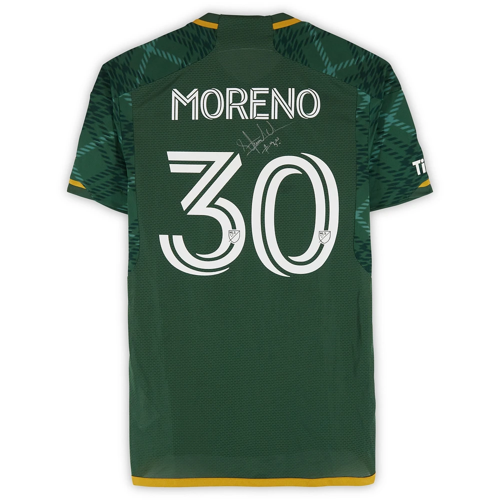 Santiago Moreno Portland Timbers Autographed Match-Used #30 Green adidas Jersey from the 2024 MLS Season - Size S