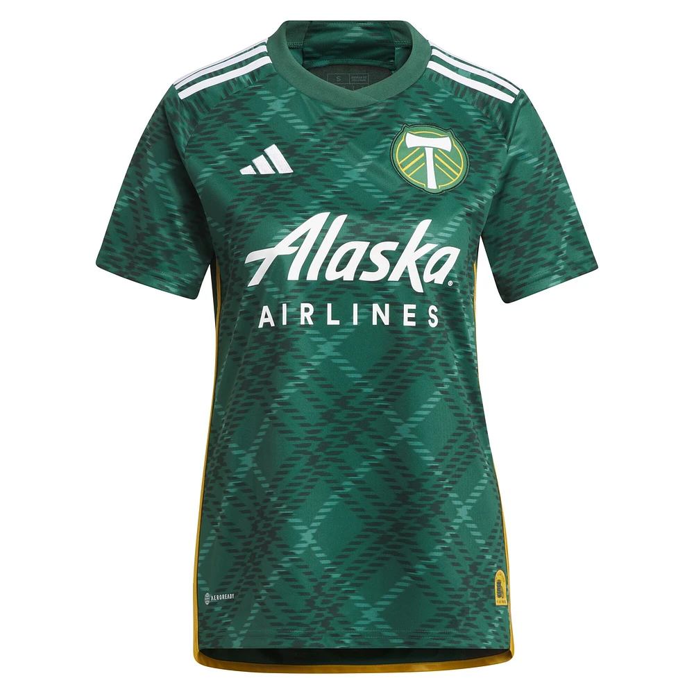 Women's adidas Diego Chara Green Portland Timbers 2023 Plaid Kit Replica Jersey