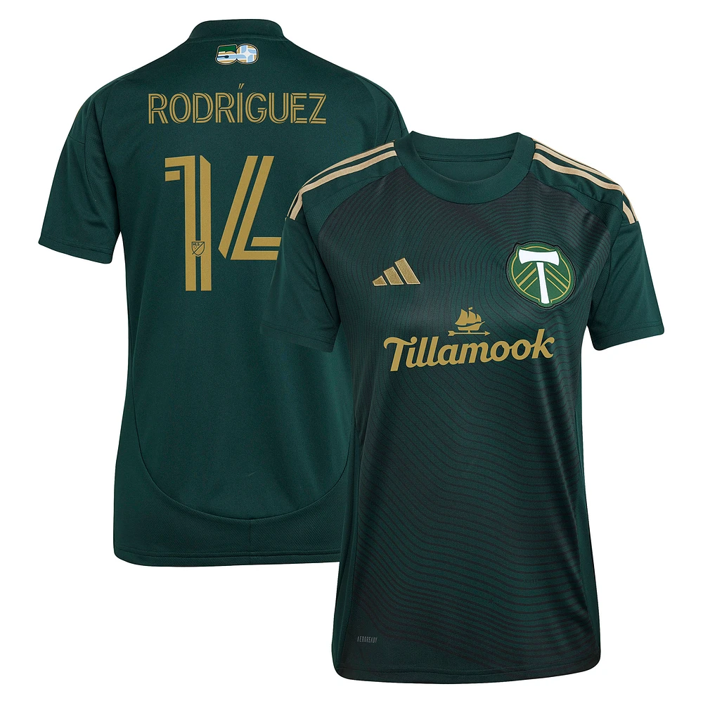 Women's adidas Jonathan Rodríguez Green Portland Timbers 2025 Forever & Gold Replica Player Jersey