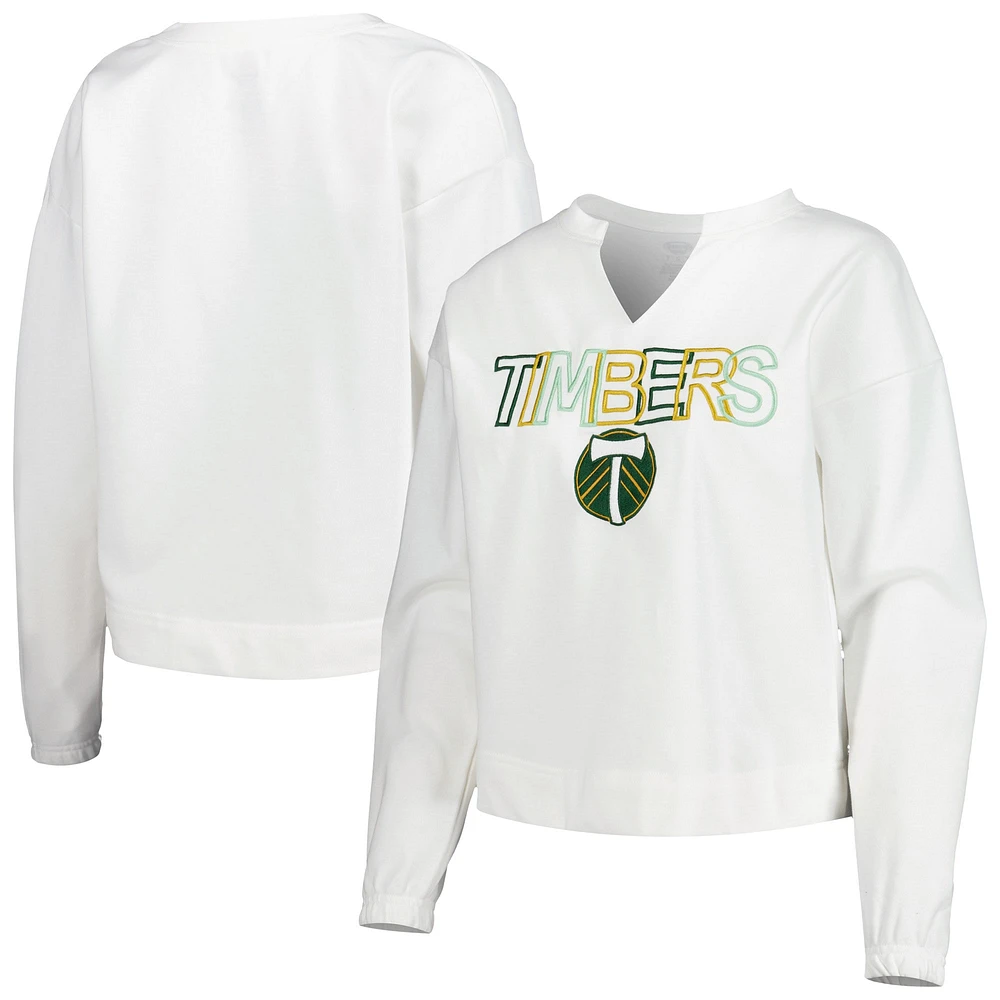 Women's Concepts Sport  White Portland Timbers Sunray Notch Neck Long Sleeve T-Shirt