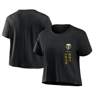 T-shirt court tendance noir Portland Timbers Chip Pass de marque Fanatics pour femmes