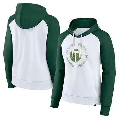 Women's Fanatics White/Green Portland Timbers Instep Raglan Pullover Hoodie