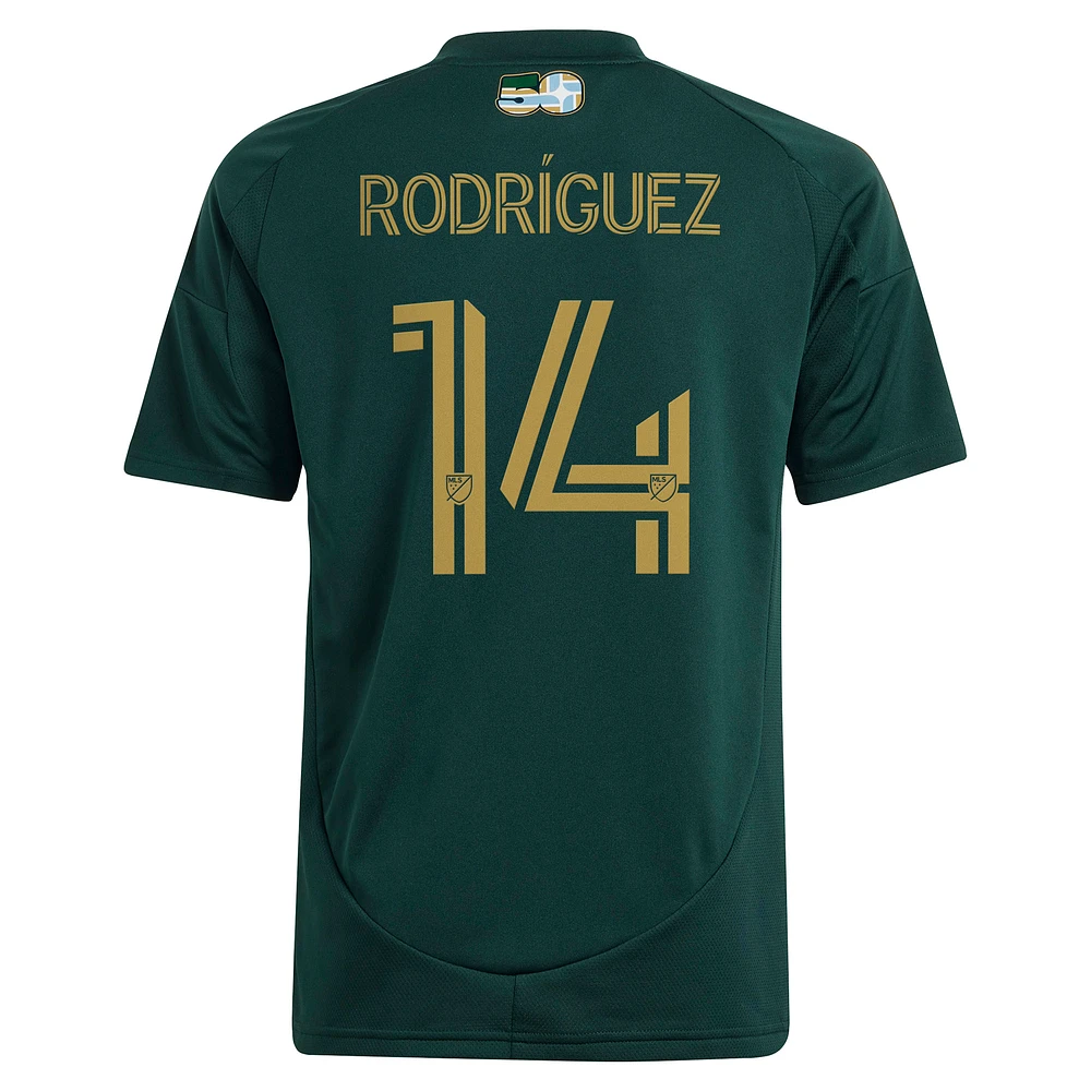 Youth adidas Jonathan Rodríguez Green Portland Timbers 2025 Forever & Gold Replica Player Jersey