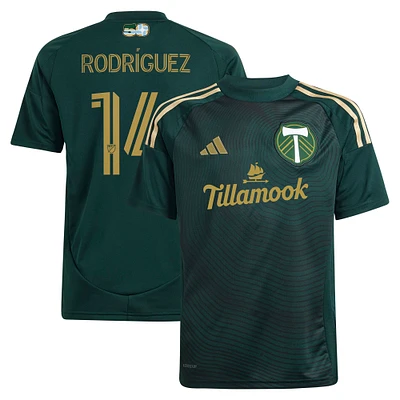Youth adidas Jonathan Rodríguez Green Portland Timbers 2025 Forever & Gold Replica Player Jersey